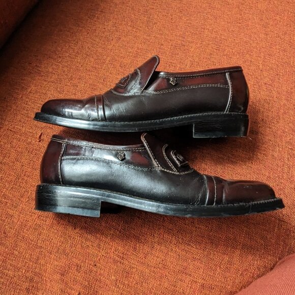 Vintage SANTONI Mens 5.5 UK Penny Loafers Oxblood Burgundy Leather Italy 3313 KK main image 9